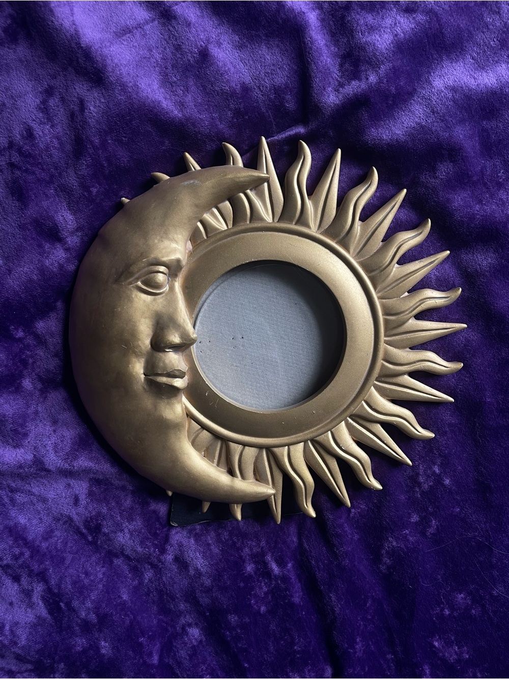 Vtg 90s Celestial Sun and Moon Picture Frame Gold Sturdy Whimsigoth Round Frame